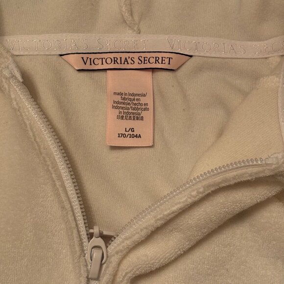 Victorias Secret White Full-Zip Hoodie L/XL Terry Cloth Material With Hooded Des - Picture 3 of 9